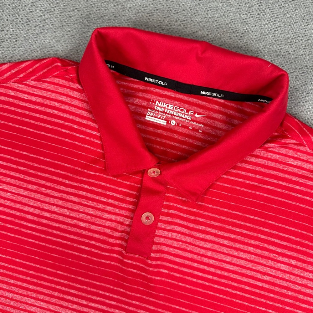 Nike Golf Tour Performance Polo Shirt Mens XL Red Striped Dri-FIT Stretch EUC